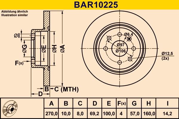 Barum BAR10225 Brake disc 270,0x10,0mm, 4x100,0, solid