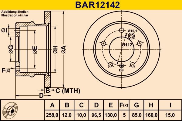 Barum BAR12142 Brake disc 258,0x12,0mm, 5x130,0, solid