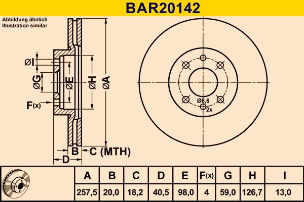 BAR20142 Barum Brake rotors SAAB 257,5x20,0mm, 4x98,0, Vented