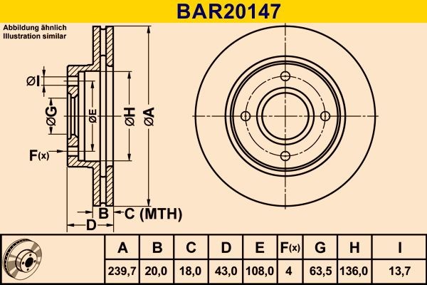 BAR20147 Barum Brake rotors FORD 239,7x20,0mm, 4x108,0, Vented