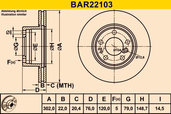 Barum BAR22103 Brake disc 302,0x22,0mm, 5x120,0, Vented, High-carbon