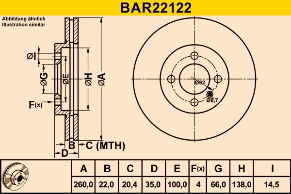 Barum BAR22122 Brake disc 260,0x22,0mm, 4x100,0, Vented