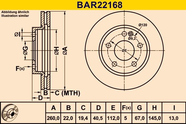 Barum BAR22168 Disco freno 260,0x22,0mm, 5x112,0, ventilato