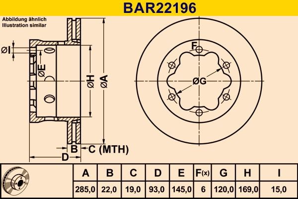 Barum BAR22196 Brake disc 285,0x22,0mm, 6x145,0, Vented, Alloyed/High-carbon