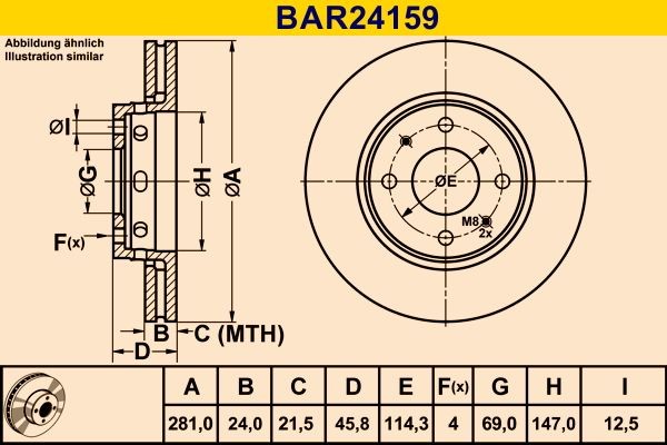 BAR24159 Barum Brake rotors MAZDA 281,0x24,0mm, 4x114,3, Vented