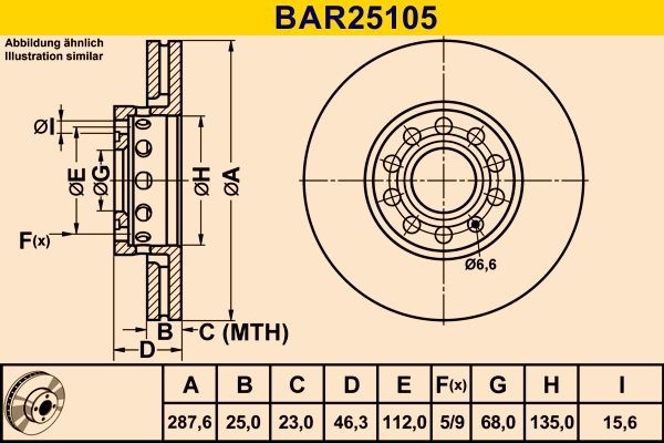 Original BAR25105 Barum Brake discs and rotors AUDI