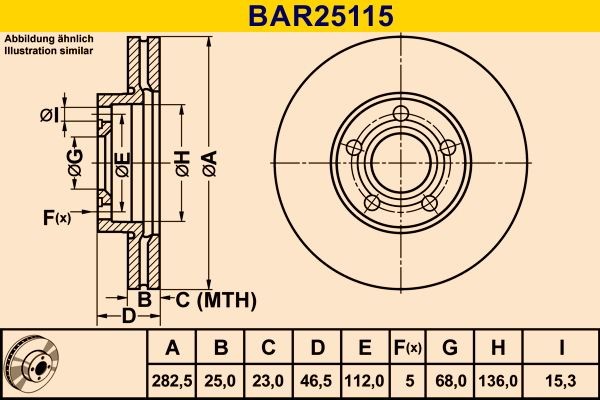 Barum BAR25115 Brake disc 282,5x25,0mm, 5x112,0, Vented