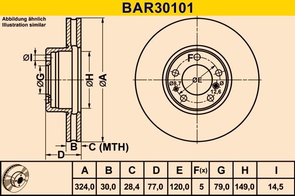 BAR30101 Barum Brake rotors HONDA 324,0x30,0mm, 5x120,0, Vented, High-carbon