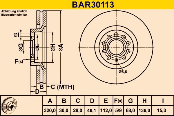 Original BAR30113 Barum Brake disc AUDI