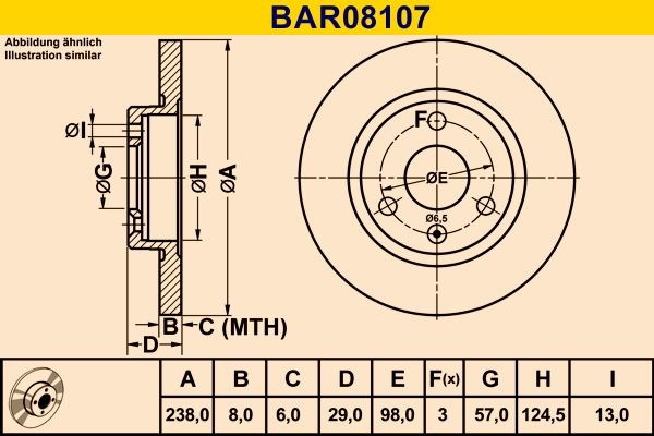 Barum 238,0x8,0mm, 3x98,0, solid Ø: 238,0mm, Num. of holes: 3, Brake Disc Thickness: 8,0mm Brake rotor BAR08107 buy