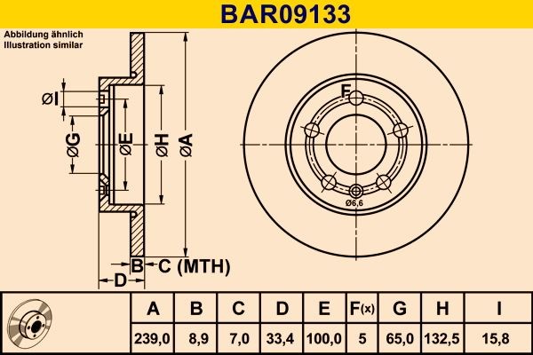 Original Barum Brake disc BAR09133 for AUDI A3