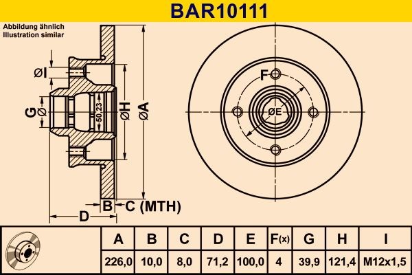 Barum BAR10111 Disco freno 226,0x10,0mm, 4x100,0, pieno, senza anello sensore ABS, senza cuscinetto ruota