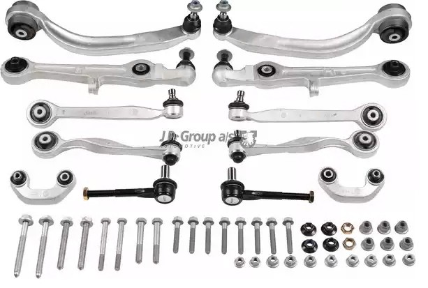 JP GROUP 1140108210 Control arm repair kit Control Arm, Front Axle Left, Front Axle Right, with accessories, with suspension rod