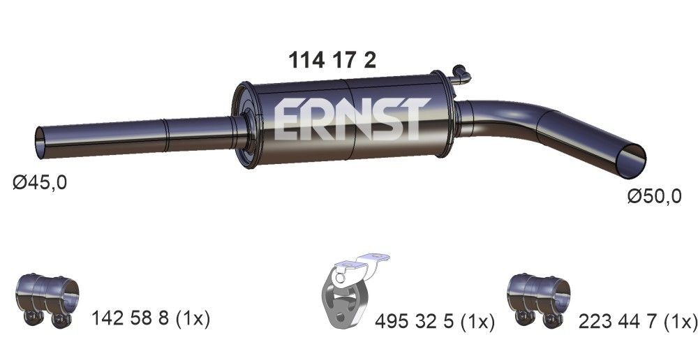 114172 ERNST Centre silencer HYUNDAI Length: 900mm