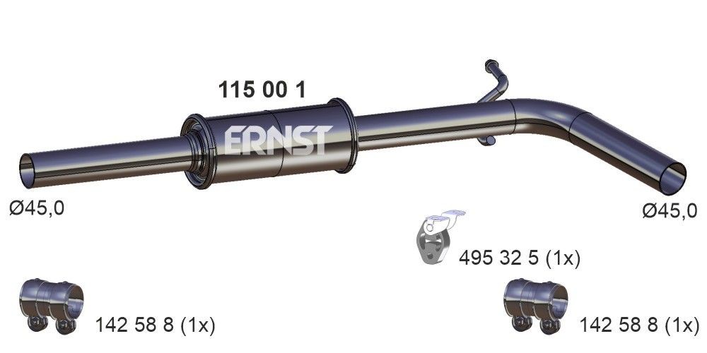 Centre silencer ERNST Length: 910mm - 115001
