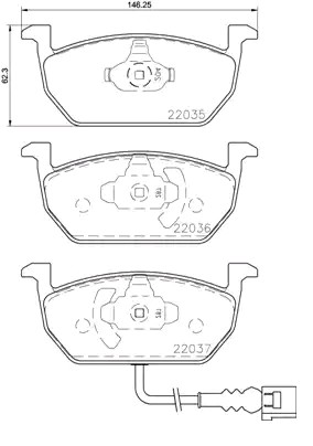 22035 METZGER Front Axle, incl. wear warning contact, with anti-squeak plate Height: 62,4mm, Width: 146,1mm, Thickness: 17,4mm Brake pads 1170828 buy