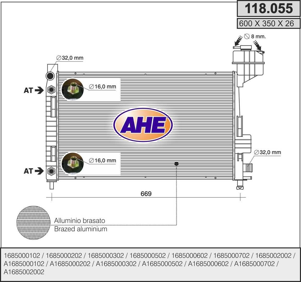 AHE 118.055 Engine radiator 168 500 0302