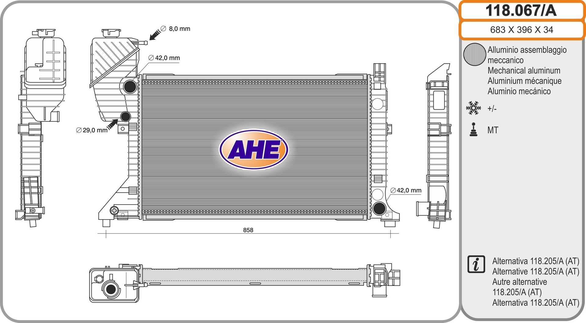 AHE 118.067/A Engine radiator A901-500-3600