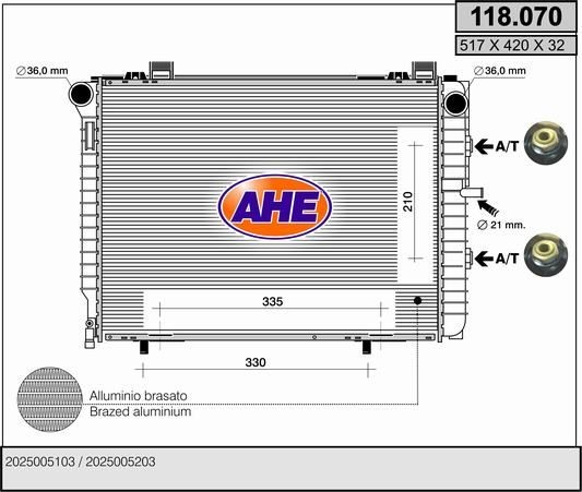 AHE 118.070 Engine radiator 202 500 52 03