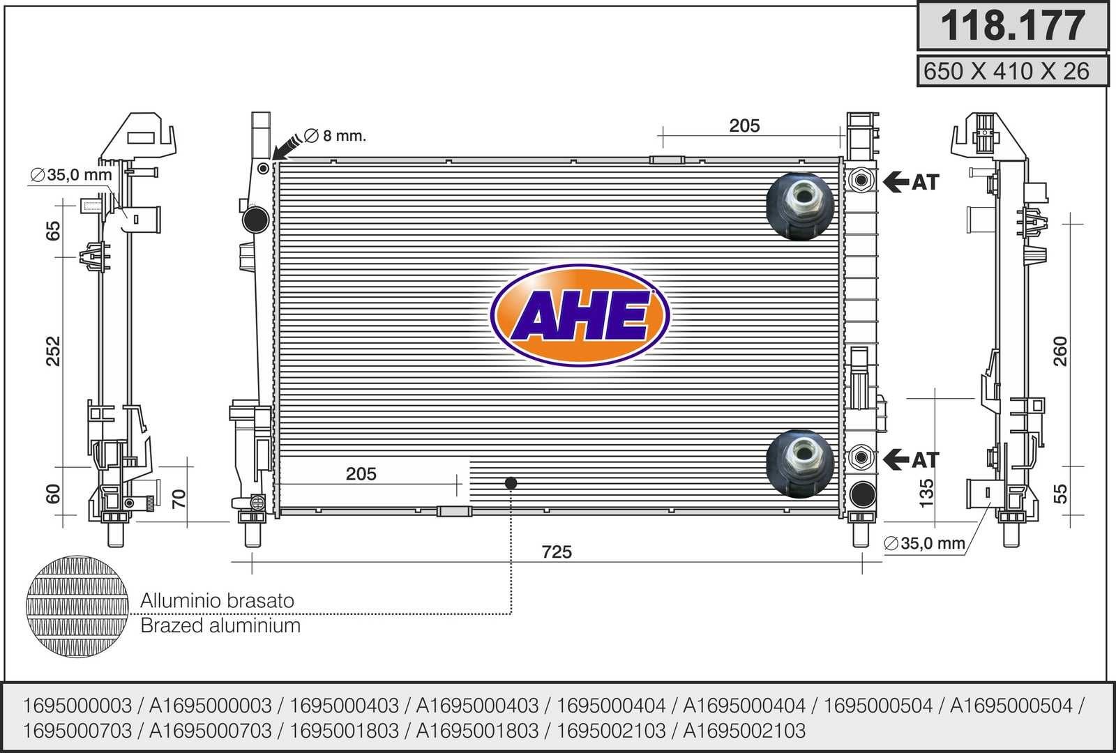 AHE 118.177 Engine radiator A169 500 00 03