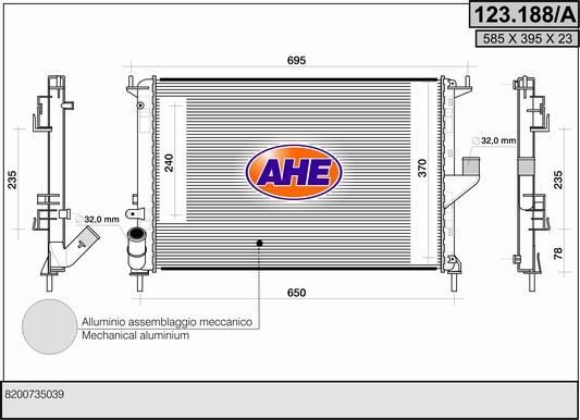 AHE 123.188/A Engine radiator 82 00 735 039