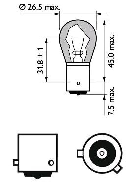 PHILIPS PY21W Bulb, indicator silver 12V 21W, PY21W, Ball-shaped lamp