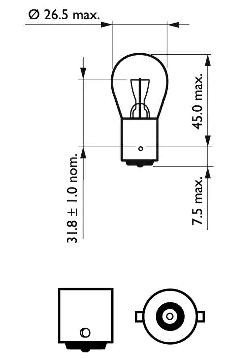 12498CP Bulb, indicator 12498CP PHILIPS 12V 21W, P21W, Ball-shaped lamp