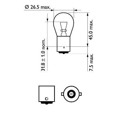12498VPB2 Bulb, indicator 12498VPB2 PHILIPS 12V 21W, P21W, Ball-shaped lamp