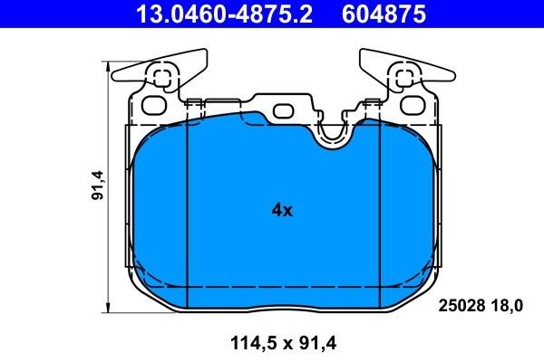 13.0460-4875.2 Set of brake pads 604875 ATE prepared for wear indicator, excl. wear warning contact