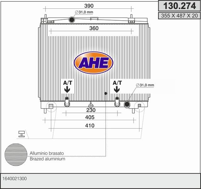 AHE 130.274 Engine radiator 355 x 487 x 20 mm