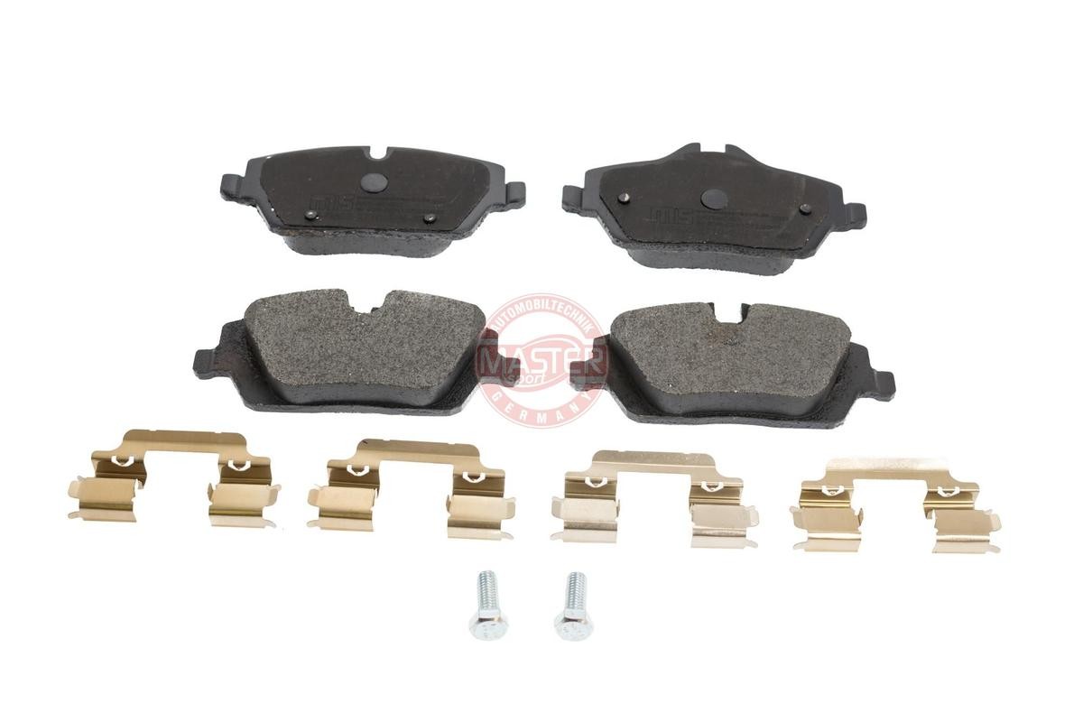 13046027102N-SET-MS MASTER-SPORT Brake pad set MINI Front Axle, prepared for wear indicator, excl. wear warning contact, with anti-squeak plate