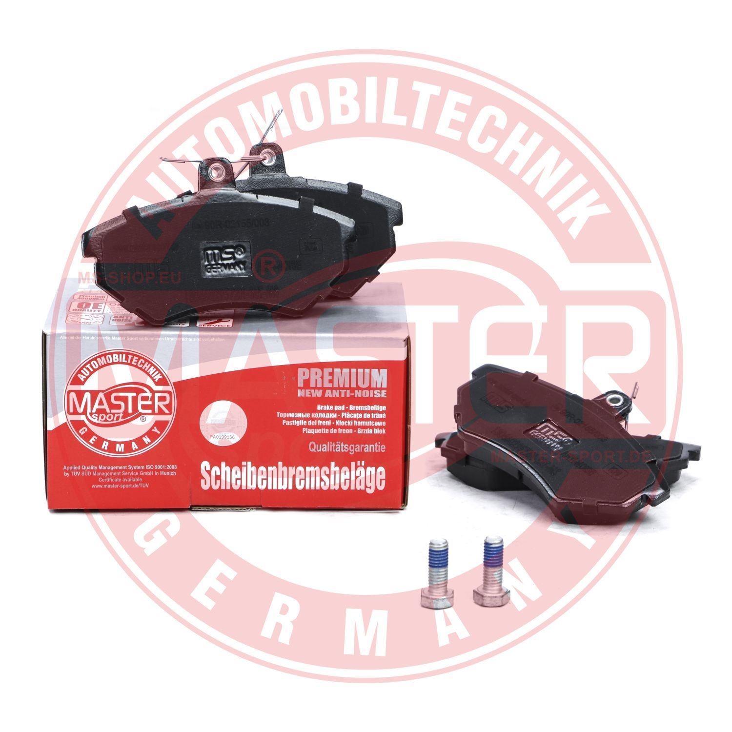 13046029572N-SET-MS Set of brake pads AB236029572 MASTER-SPORT Front Axle, excl. wear warning contact, with anti-squeak plate