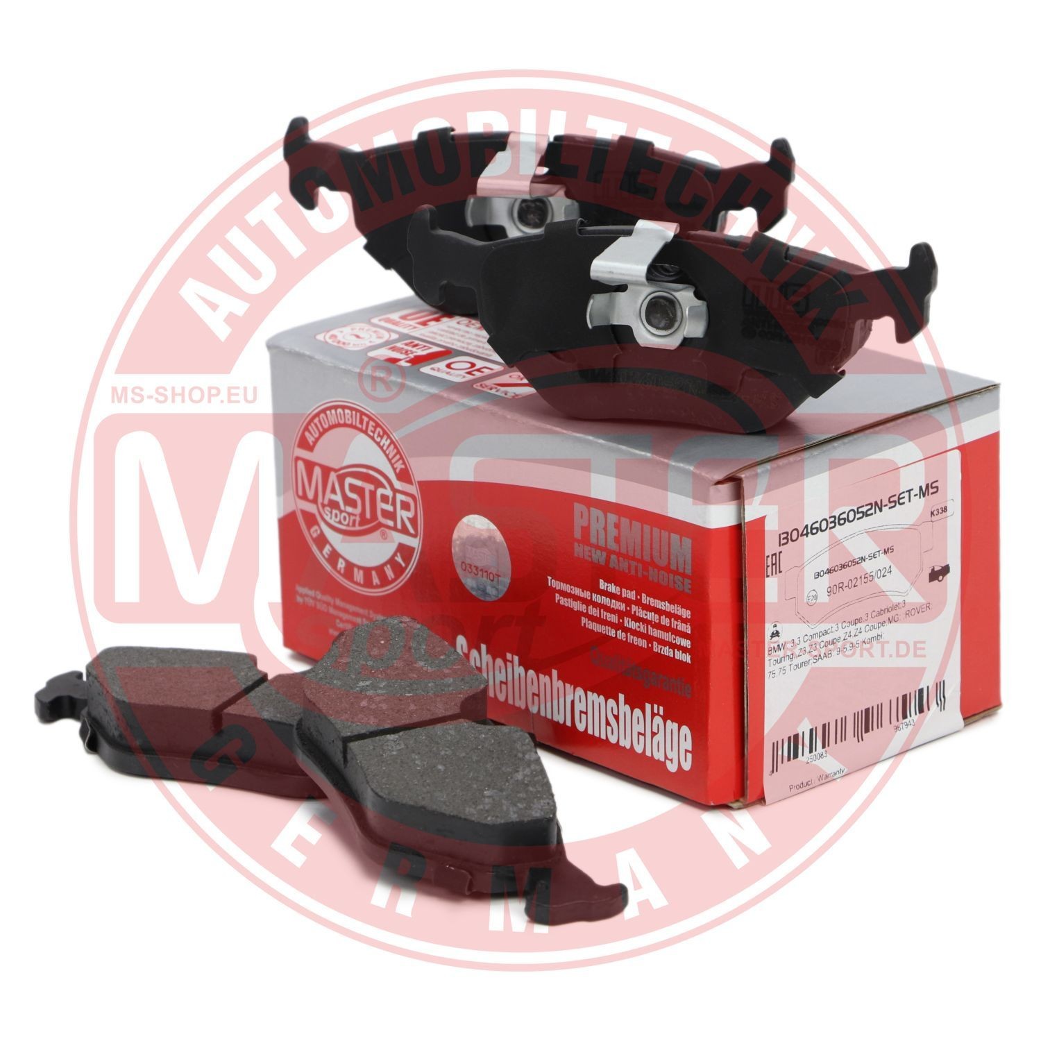13046036052N-SET-MS Set of brake pads AB236036052 MASTER-SPORT Rear Axle, prepared for wear indicator, excl. wear warning contact, with anti-squeak plate