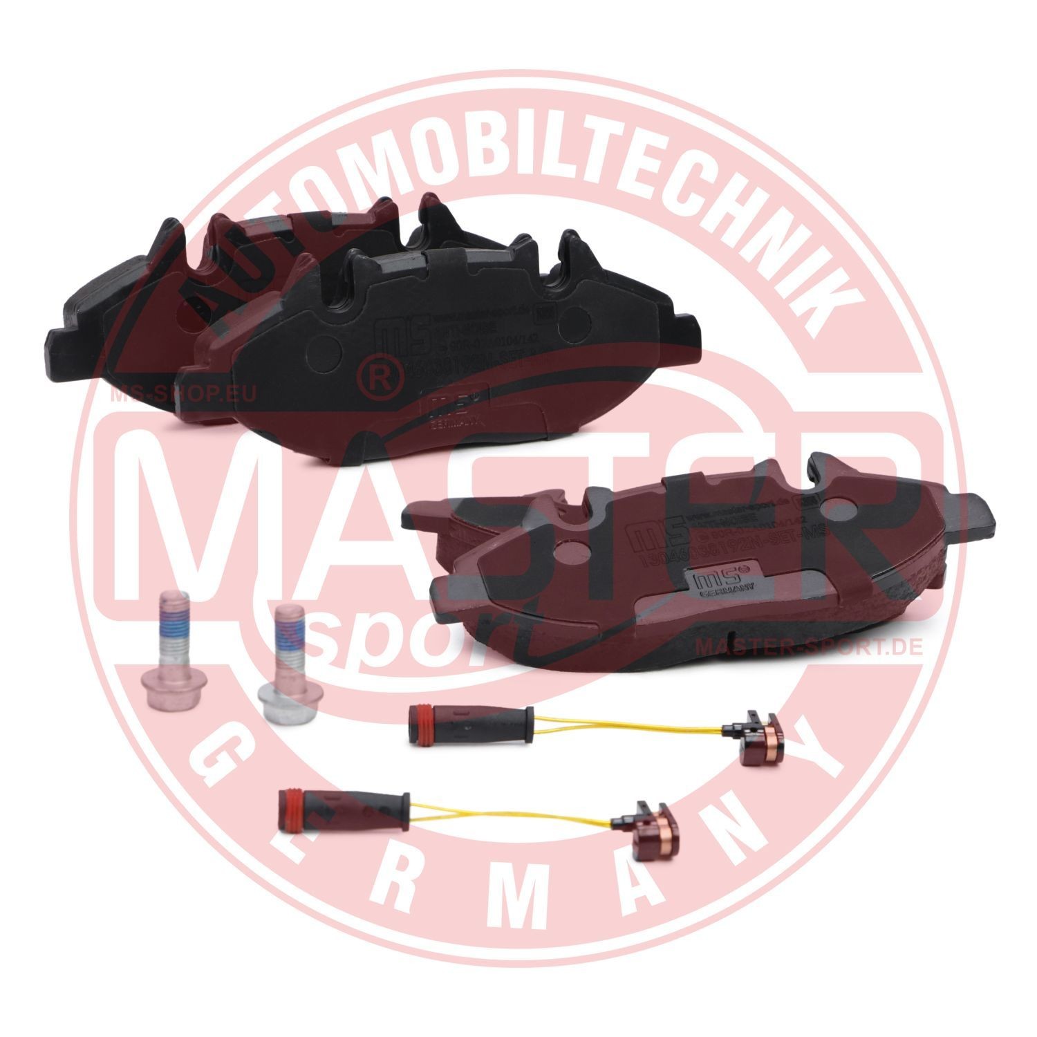 MASTER-SPORT W236038194 Disc pads Front Axle, incl. wear warning contact, with anti-squeak plate