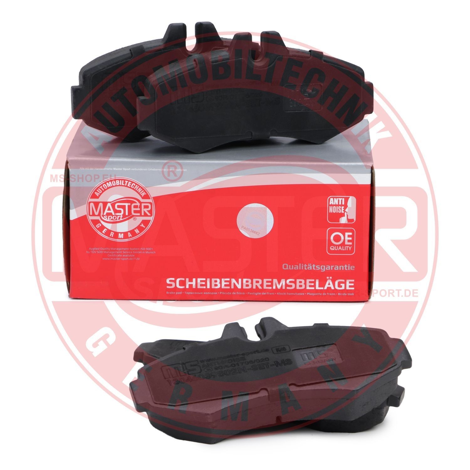 13046039802N-SET-MS Set of brake pads HD236039802 MASTER-SPORT Front Axle, prepared for wear indicator, excl. wear warning contact, with anti-squeak plate