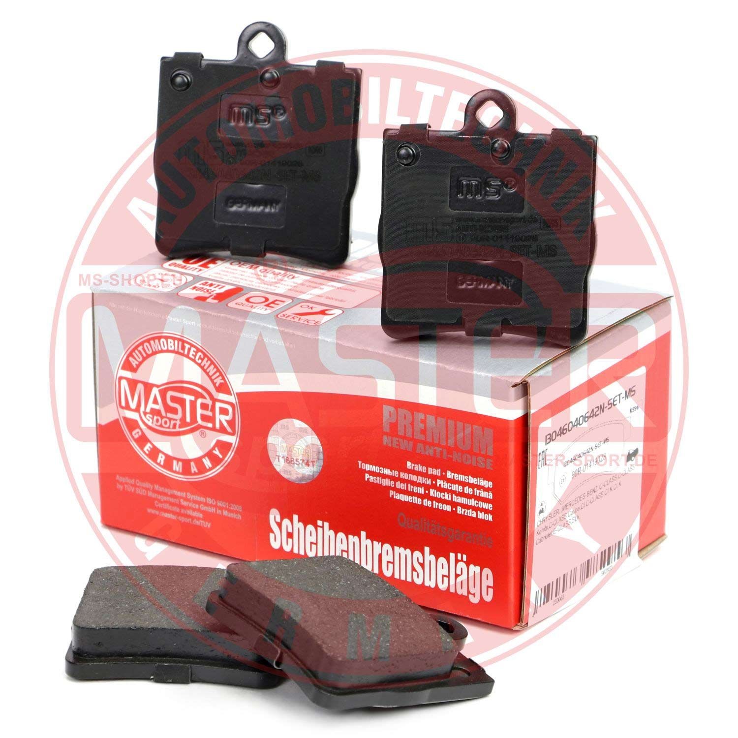 13046040642N-SET-MS Set of brake pads AB236040642 MASTER-SPORT Rear Axle, excl. wear warning contact, not prepared for wear indicator, with anti-squeak plate