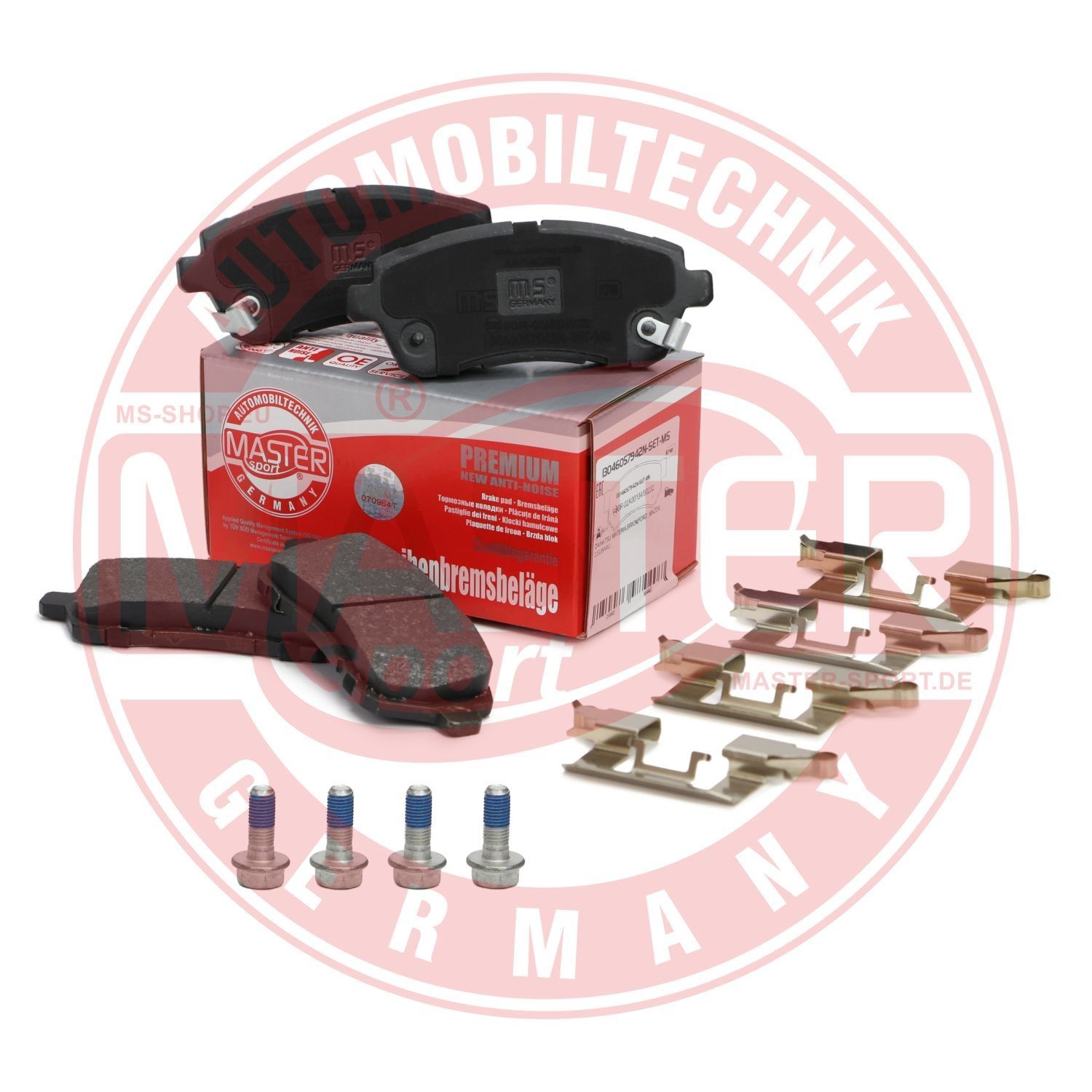 13046057942N-SET-MS Set of brake pads 24285 MASTER-SPORT Front Axle, with acoustic wear warning, with anti-squeak plate