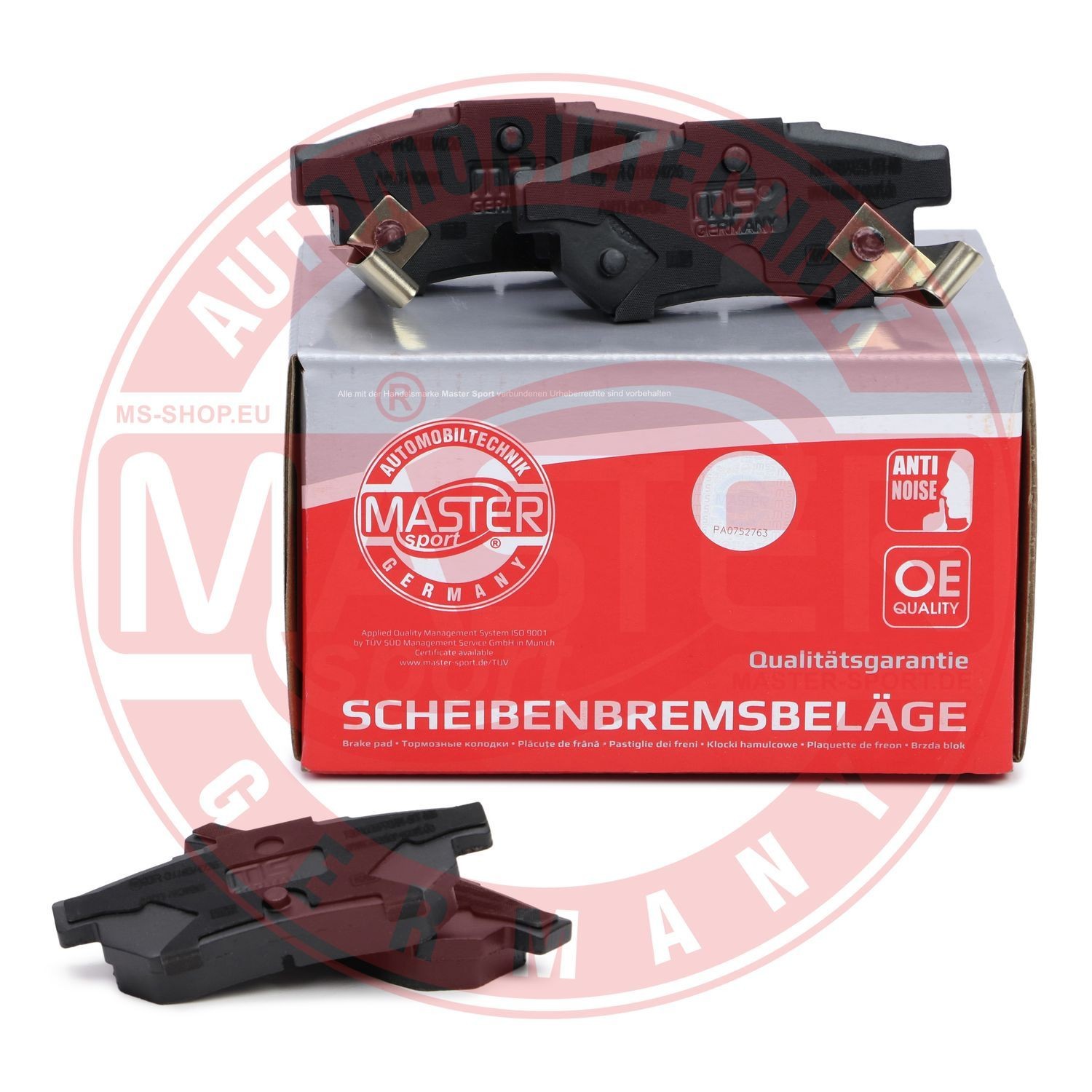 13046059982N-SET-MS Set of brake pads 21314 MASTER-SPORT Rear Axle, with acoustic wear warning, with anti-squeak plate