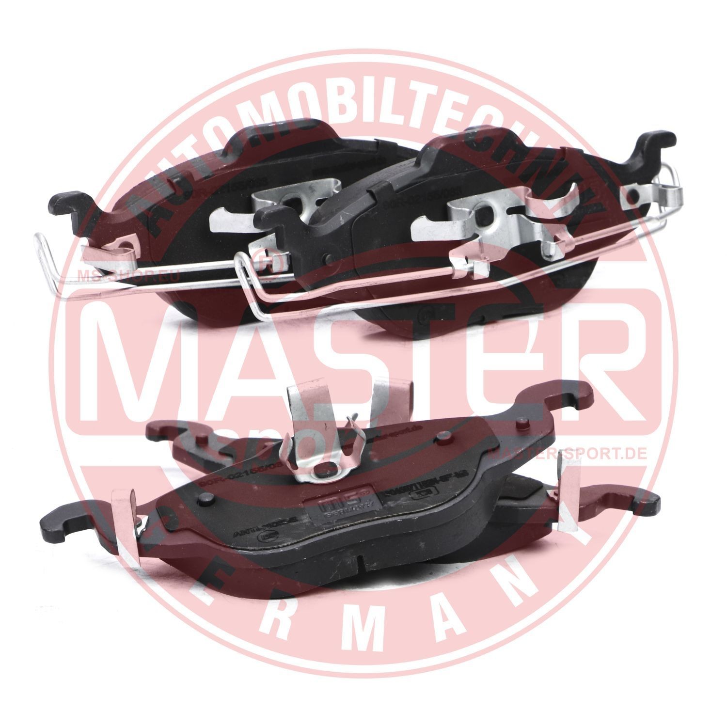 MASTER-SPORT 23064 Disc pads Front Axle, with acoustic wear warning, without integrated wear sensor, with anti-squeak plate