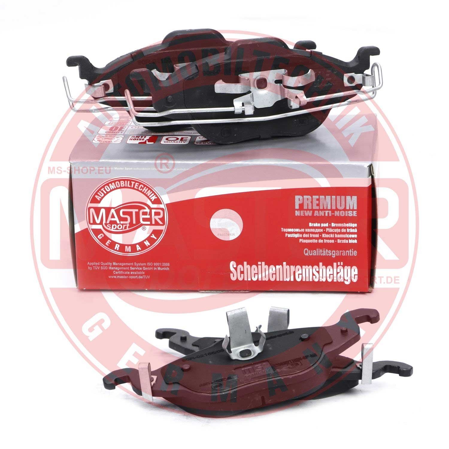 13046071152N-SET-MS Set of brake pads 23066 MASTER-SPORT Front Axle, with acoustic wear warning, without integrated wear sensor, with anti-squeak plate