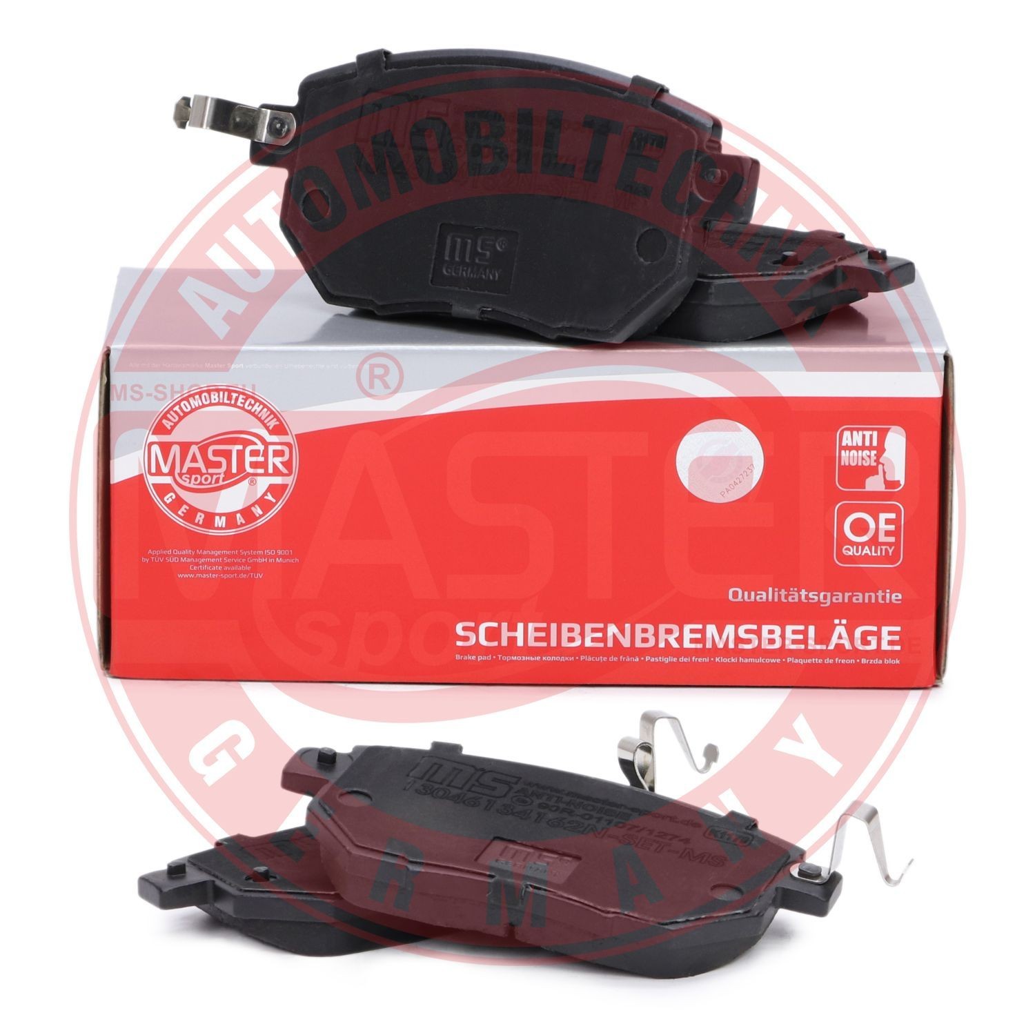 MASTER-SPORT AB236134162 Disc pads Front Axle, incl. wear warning contact, with anti-squeak plate