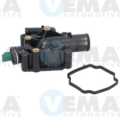 VEMA 13514 Engine thermostat with thermo sender, with seal, with thermostat, Plastic, Front Axle, Upper