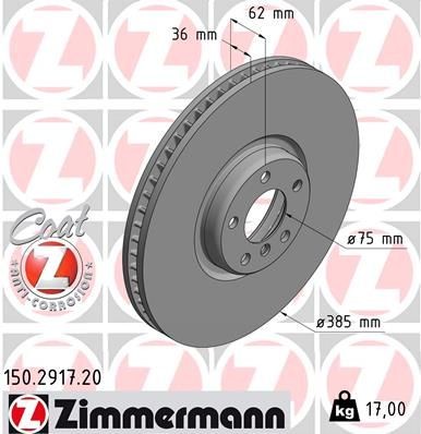 ZIMMERMANN COAT Z 150.2917.20 Brake disc 385x36mm, 6/5, 5x120, internally vented, Coated, High-carbon