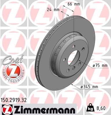 ZIMMERMANN FORMULA F COAT Z 150.2919.32 Brake disc 345x24mm, 6/5, 5x120, internally vented, two-part brake disc, Coated, High-carbon