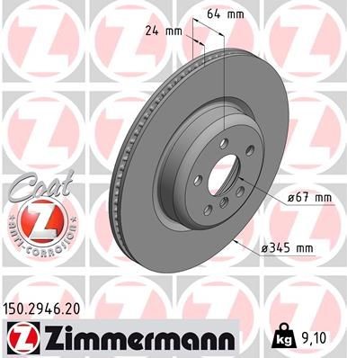ZIMMERMANN 345x24mm, 6/5, 5x112, internally vented, Coated, High-carbon Ø: 345mm, Rim: 5-Hole, Brake Disc Thickness: 24mm Brake rotor 150.2946.20 buy