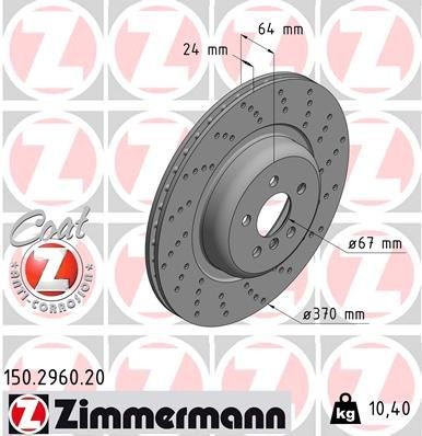 ZIMMERMANN 370x24mm, 6/5, 5x112, internally vented, Drilled dimples, Coated, High-carbon Ø: 370mm, Rim: 5-Hole, Brake Disc Thickness: 24mm Brake rotor 150.2960.20 buy