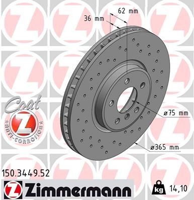 ZIMMERMANN SPORT COAT Z 150.3449.52 Brake disc 34116886481