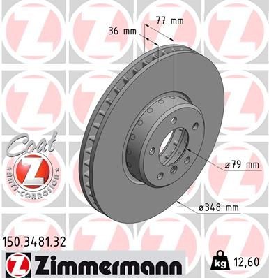ZIMMERMANN FORMULA F COAT Z 348x36mm, 6/5, 5x120, internally vented, two-part brake disc, Coated, High-carbon Ø: 348mm, Rim: 5-Hole, Brake Disc Thickness: 36mm Brake rotor 150.3481.32 buy