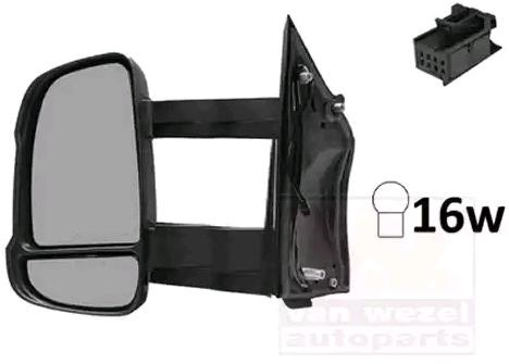 VAN WEZEL 1651827 Wing mirror Left, black, Complete Mirror, Convex, for electric mirror adjustment, Heatable, with wide angle mirror, Long mirror arm