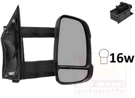 VAN WEZEL 1651828 Wing mirror Right, black, Complete Mirror, Convex, for electric mirror adjustment, Heatable, with wide angle mirror, Long mirror arm